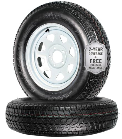 eCustomrim 2 Pack Trailer Tire Assembly ST205/75D15 Load C 5 Lug White