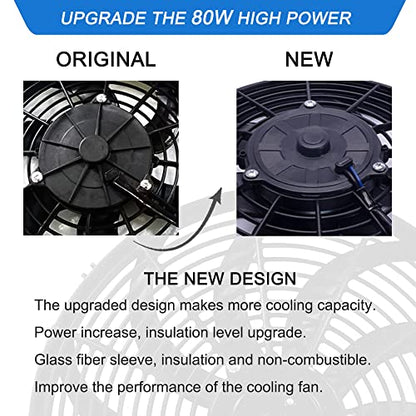 10" inch Electric Cooling Radiator Fan Assembly Reversible Push or Pull Universal Slim 12V Mounting Kit Black - style: 10" Curved