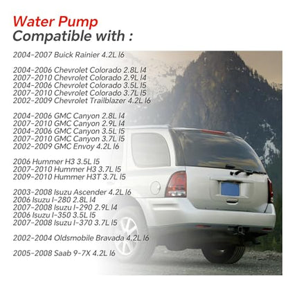AW5097 Water Pump Kit Compatible with Chevrolet Colorado Trailblazer, GMC Canyon Envoy, Isuzu I-280, Hummer H3, Buick Rainier, Oldsmobile, Saab 2.8L 2.9L 3.5L 3.7L 4.2L Replace OE 24576952