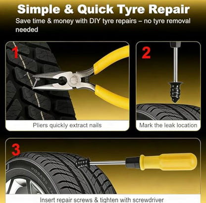 32 PCS Tire Plugs Kit,Tire Repair Kit with Plugs, Screw in Tire Plugs with Needle Nose Pliers & Phillips Screwdriver, Self-Service Flat Tire Repair Plug Kit for Car, Motorcycle, Bicycle - size: 32 Pcs