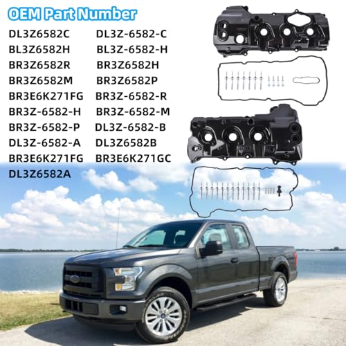 Left & Right Aluminum Engine Valve Covers w/Gasket Replacement for Ford F-150 3.5L V6 2013-2016 Expedition Transit-150 250 350 Replace# DL3Z6582C DL3Z-6582-C BL3Z6582H BL3Z-6582-H Vahaha