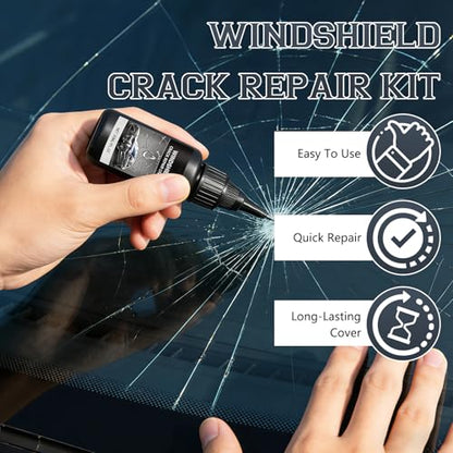 2PCS Windshield Crack Repair Kit, Formula Quick Fix with 30ml Glass Repair Liquid 2 Blade 10 Curing Films, Universal Cracks Gone Glass Repair Kit