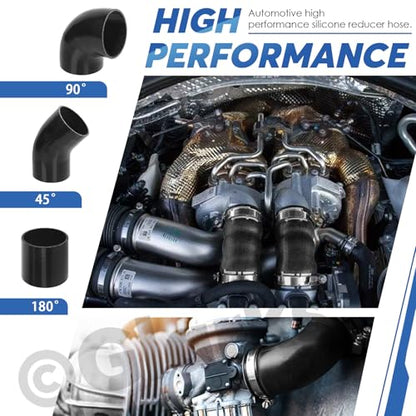 Glarks 7pcs 45 Degree Elbow Coupler Silicone Hose Set Includes 1pcs ID 3in 4-Ply High Performance Coupler Silicone Hose 2pcs 3.3-3.7in T-Bolt Clamp 4pcs M6 Hex Nut