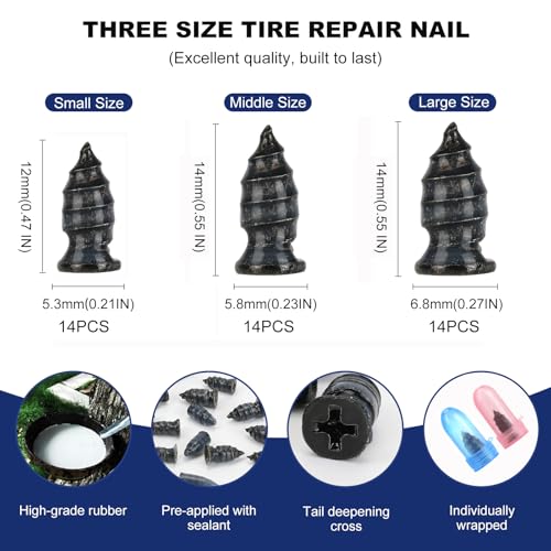 42Pcs Tire Repair Plugs Screws with 2 Tube Sealant &Screwdriver