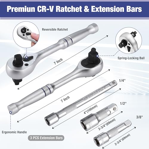 WORKPRO 22-Piece Socket Wrench Set, Metric Ratchet Wrench Set