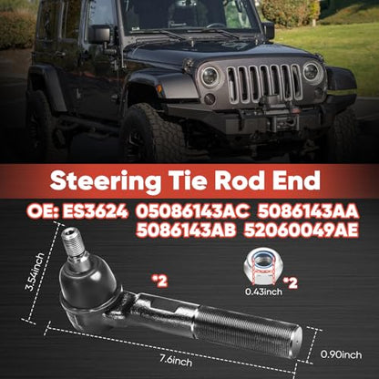 2pc ES3624 ES3625 Front Outer Tie Rod End Compatible with Dodge 2003-2008 Ram 1500 2500 3500,Compatible with Jeep 2007-2018 Wrangler JK - size: ES3624 ES3625
