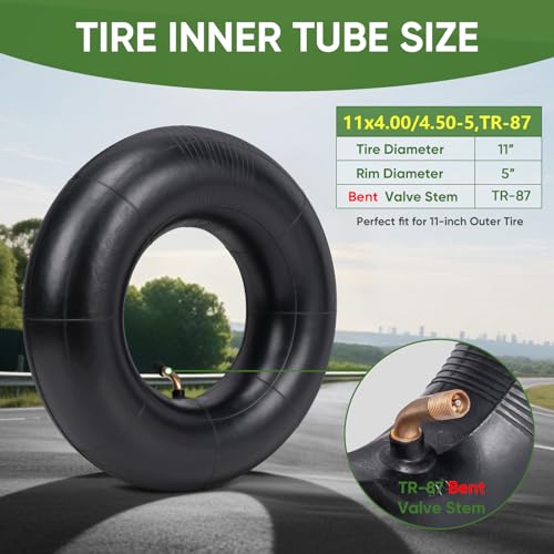 TICONN 11x4.00/4.50-5 Tire Inner Tube, 2 Pack Inner Tire Tube for Wheelbarrow Tires, Replacement Tube with TR-87 Bent Valve Stem for Wheelbarrows, Mowers, Hand Trucks - size: 11x4.00/4.50-5（TR-87）