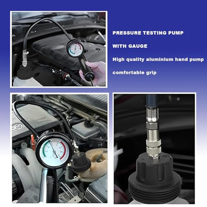 16 Pcs Universal Radiator Pressure Tester Kit,Coolant Pressure Tester kit with 13 Radiator Adapters,Precise Coolant Leak Detector for All Ford Models