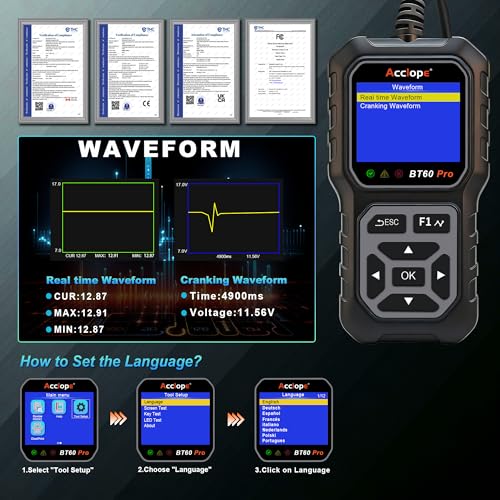 BT60 PRO 2-120AH Battery Tester 6V/12V/24V 100-3000 CCA QR Report - color: Black-Grey