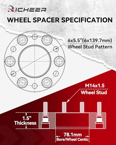 Richeer 1.5 inch 6x5.5 Hubcentric Wheel Spacers for Silverado Sierra 1500 - size: Thickness: 1.5 inch