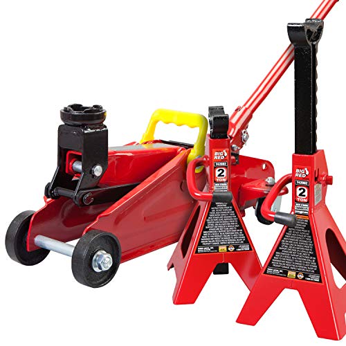 BIG RED Torin Hydraulic Trolley Floor Jack Combo with 2 Jack Stands, 2 Ton Capacity (T82001) - size: 2 ton combo