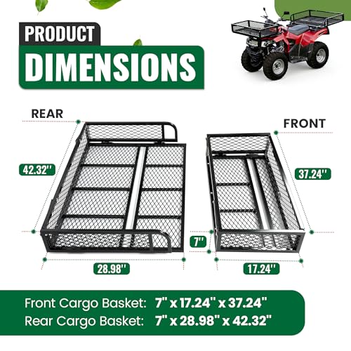 ALMULOO Universal ATV Front and Rear Cargo Basket Set, 2-Piece Heavy-Duty