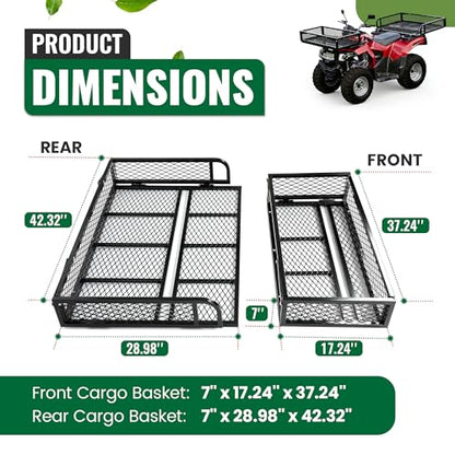 ALMULOO Universal ATV Front and Rear Cargo Basket Set, 2-Piece Heavy-Duty