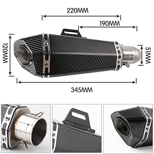PACEWALKER 38-51mm Real Carbon Fiber Motorcycle Exhaust Muffler - size: Real Carbon Fiber