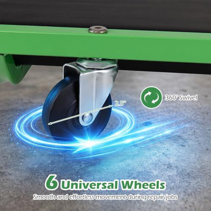 Goplus Foldable Mechanic Creeper with 360° Swivel Wheels, - color: Green, size: 36"