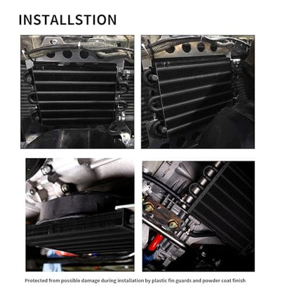 8 Pass Tube and Fin Transmission Cooler Universal 5/16" Oil Cooler Kit Aluminium Black - size: 8 Pass