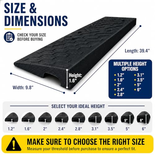 2 Pack 1.6'' Rise Rubber Curb Ramp, Heavy Duty, 11000 LBS Capacity - size: 1.6" H