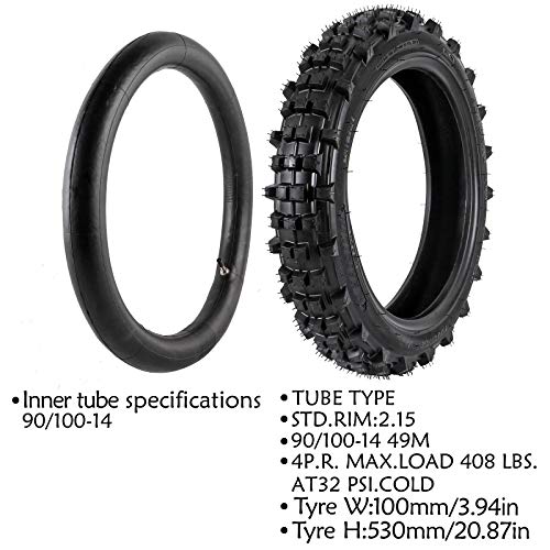 2 Set of Tire and Inner Tube Front 70/100-17 and Rear 90/100-14 For Dirt Pit Trail Bike Motocross Off Road for Dirt Pit Bikes CT90 CT110 kx80 YZ85 KLX140 YZ80 125cc 140cc 200cc Dirt Bike
