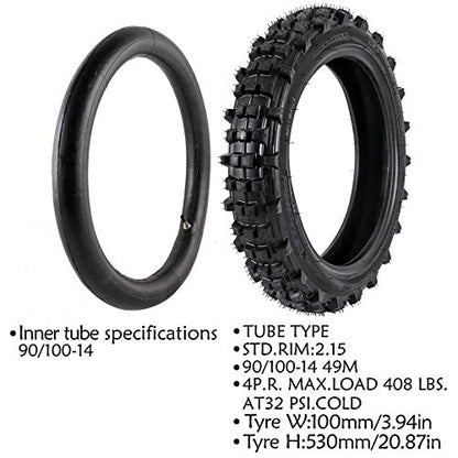 2 Set of Tire and Inner Tube Front 70/100-17 and Rear 90/100-14 For Dirt Pit Trail Bike Motocross Off Road for Dirt Pit Bikes CT90 CT110 kx80 YZ85 KLX140 YZ80 125cc 140cc 200cc Dirt Bike