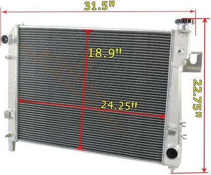 ALLOYWORKS 4 Row Aluminum Radiator For 2004-2009 Dodge Ram 1500 Ram 2500 Ram 3500 5.7L Hemi V8 Crossflow Radiator, Direct Replacement