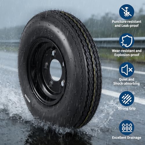 GarveeTech 2-Pack Trailer Tire On Rim 4.80-8 480-8 4.80x8 Trailer Tires and 5 Lug on 4.5 in PCD 8 in Wheels 6PR Black - size: 4.80-8