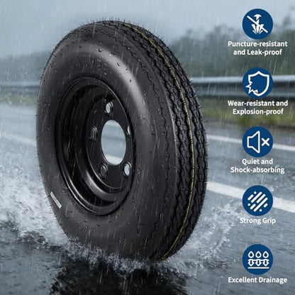 GarveeTech 2-Pack Trailer Tire On Rim 4.80-8 480-8 4.80x8 Trailer Tires and 5 Lug on 4.5 in PCD 8 in Wheels 6PR Black - size: 4.80-8