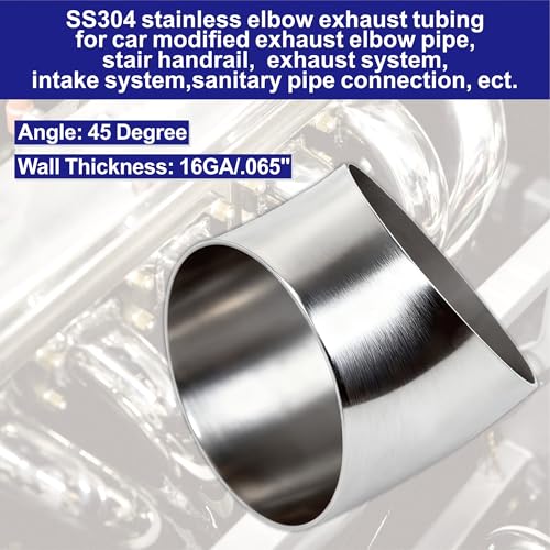 4PCS Stainless Steel Elbow 3" 45° Mandrel Bend Elbow-Thickness 16GA/.065" Wall, 304 Stainless Elbow Exhaust Tubing for Car Modified Exhaust Elbow Pipe, Stair Handrail - size: 3" 45° (4 Pack)