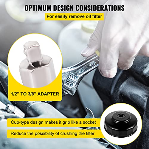 VEVOR Oil Filter Socket Set, 14 Pcs Oil Filter Wrench Set, Sturdy Steel Oil Filter Socket, 3/8" Oil Filter Socket, Low Profile Oil Filter Socket Set For Easy Access, Oil Filter Wrench Cap Set w/Case