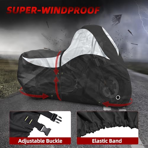 600D Motorcycle Cover, Heavy Duty Waterproof Motorcycle Covers Outdoor Storage with Lock-Holes Compatible with Harley Davidson, Honda, Suzuki, Yamaha (96"-XXL) - size: 96"-XXL