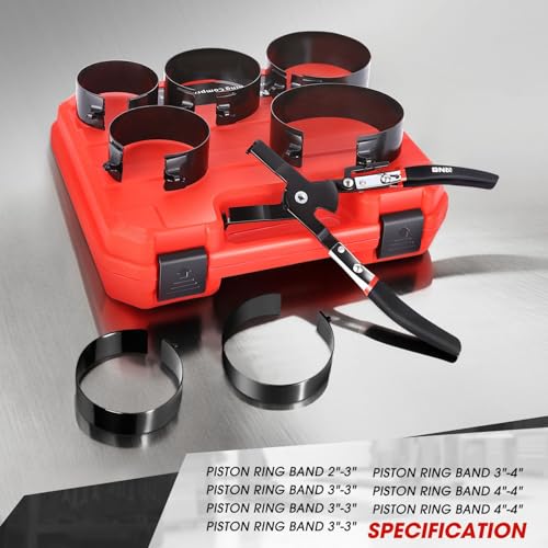 DNA MOTORING Engine Piston Ring Compressor Set with Compression Pliers and 7 Piston Rings (2-7/8" - 4-5/8") - for Car, Truck, and Motorcycle Installation and Removal Kit, TOOLS-00537
