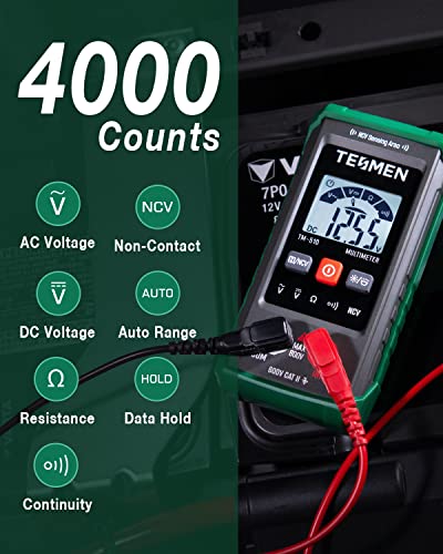 TM-510 Digital Multimeter, 4000 Counts, Smart Measurement, Auto-Ranging Voltmeter; Voltage Tester with Non-Contact Voltage Function, Measures AC/DC Voltage, Resistance, Continuity – Green - size: TM-510 Auto Multimeter
