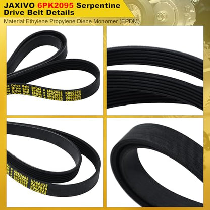 6PK2095 Serpentine Belt V-Ribbed Drive Belt for 13-15 ILX,98-05 DeVille,01-07 Town & Country,03-08 Mazda 6 S,01-07 Grand Caravan,05-11 Chrysler 300,05-08 Magnum,12-15 Civic,K060825 Black - size: 6PK2095-2095mm-black