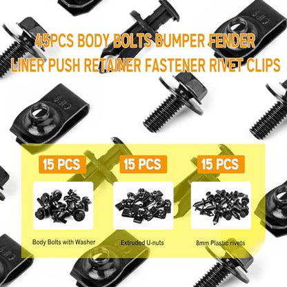 Xislet 45PCS Universal Engine Under Cover Splash Shield Guard Body Bolts - size: 45PCS