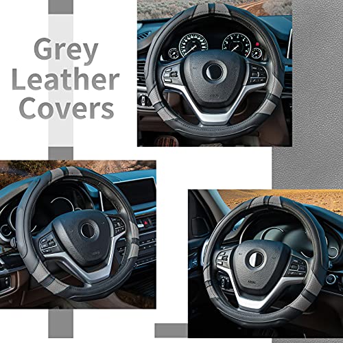 Achiou Steering Wheel Cover 15in Microfiber Leather Anti-Slip Universal - color: Black + Gray