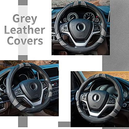 Achiou Steering Wheel Cover 15in Microfiber Leather Anti-Slip Universal - color: Black + Gray