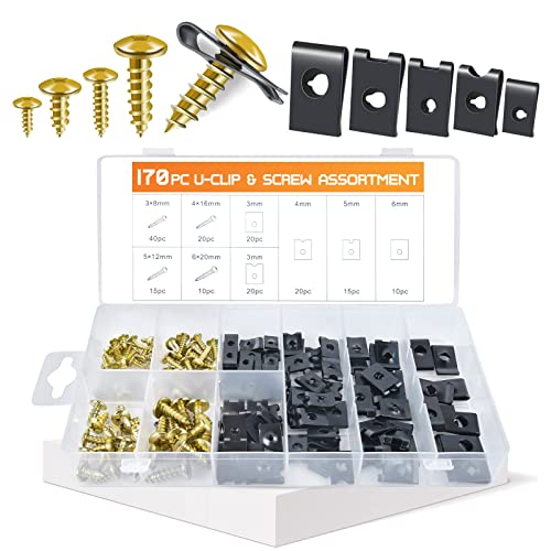 OTUAYAUTO 170PCS Car U Clips with Screw Assortment Kit - 9 Different Sizes Automotive U Nut and Screw Clip, Automotive U Nut Screw Clip, for Car Dash Door Panel Interior - size: 170Pcs 10 Sizes Clips