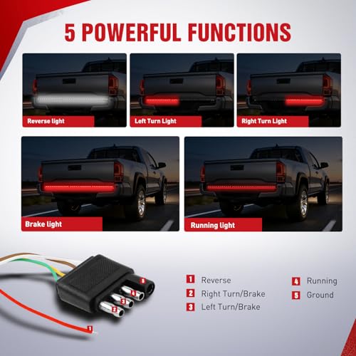 Nilight 60 Inch Truck Tailgate Light Bar 108 LED Single Row - color: 60" Tailgate Light Strip Single Row