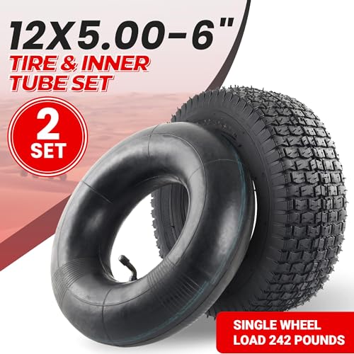 AR-PRO Exact Replacement 12x5.00-6" Tires and Inner Tubes for Razor Dirt Quad Versions 19+, Go-Karts, Lawn Mowers, Wheelbarrow, and More - Quality Inner Tubes with Bent Valve Stems (Set of 2) - size: 12x5.00-6, TR-87