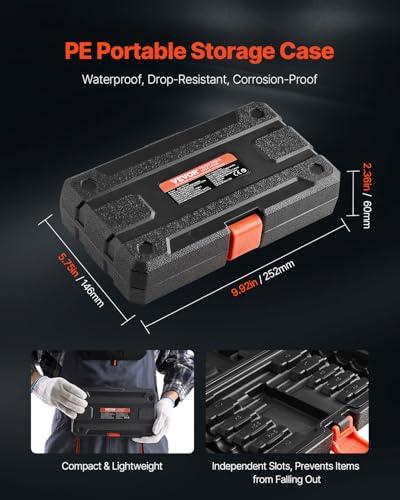 VEVOR Extra Long Allen Hex Bit Socket Set, 18-Piece 3/8 inch Drive, S2 Alloy Steel and Cr-V Steel, Standard SAE and Metric 1/8-Inch-3/8-Inch, 3-12mm, with Enhanced Storage Case, for Mechanics - size: 18 PCS