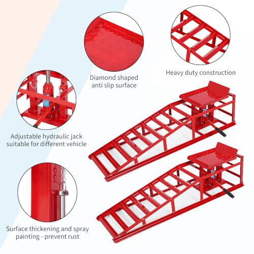 2 Pack Hydraulic Car Service Ramps,Low Profile Car Lift Service Ramps - size: Red
