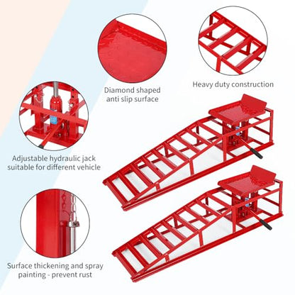 2 Pack Hydraulic Car Service Ramps,Low Profile Car Lift Service Ramps - size: Red
