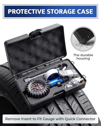 Tire Inflator with Pressure Gauge — Air Chuck with Gauge for Air Compressor - size: Extended (Gauge/Case/Accs.)