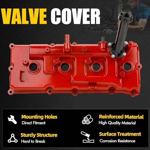 Aluminum Valve Cover Set w/Gasket Bolts Compatible with 2007-2017 Nissan Armada NV2500 NV3500 Titan Pathfinder Infiniti QX56 5.6L V8 Replace 13264ZE01A 132647S000 - color: RED(Upgrade Aluminum)