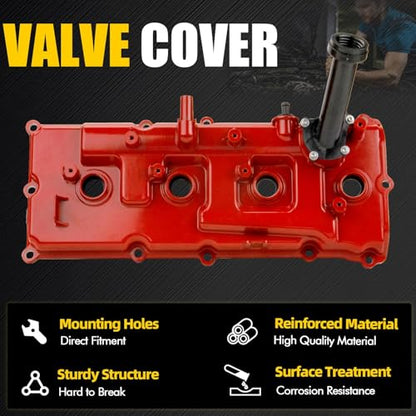 Aluminum Valve Cover Set w/Gasket Bolts Compatible with 2007-2017 Nissan Armada NV2500 NV3500 Titan Pathfinder Infiniti QX56 5.6L V8 Replace 13264ZE01A 132647S000 - color: RED(Upgrade Aluminum)