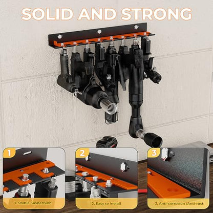Air Tool Holder, Air Tool Rack for Garage Walls and Tool Cart Storage Organizer，Wall Mounted Lockable Pneumatic Tool Hanger for Air Compressor Tools, Pneumatic Nail Gun, Black-8 Slots - style: 8 Slots Air Tool Holder