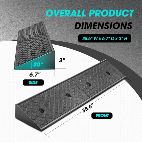 DNA Motoring 2pcs 3" Rise Rubber Curb Ramp Heavy Duty Loading Driveway Ramp Threshold Ramp 38.6" W x 6.7" D x 3" H for Loading Dock, Warehouse, Motorcycles, Cars, TOOLS-00644 - style: 3 in 2pcs