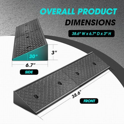 DNA Motoring 2pcs 3" Rise Rubber Curb Ramp Heavy Duty Loading Driveway Ramp Threshold Ramp 38.6" W x 6.7" D x 3" H for Loading Dock, Warehouse, Motorcycles, Cars, TOOLS-00644 - style: 3 in 2pcs