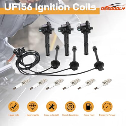 3PCS UF156 Ignition Coil Pack & 6PCS Iridium Spark Plug & 3PCS Spark Plug Wires Set Compatible with Toyota 4Runner T100 Tacoma Tundra 1995-2004 3.4L Replace# C1041 E589 5C1308 E679 - size: UF156 Ignition Coil & Spark Plug &Wires