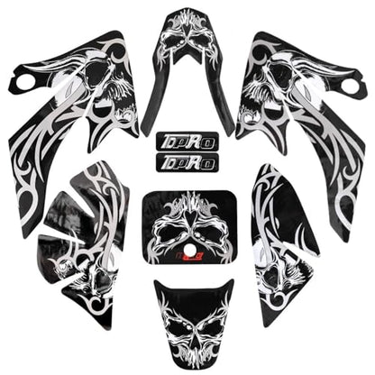 Black Pit Bike Plastic Kit with Graphics | 7-Piece CRF50 Style Body Set | Fits 50cc 70cc 90cc 110cc 125cc Dirt Bikes | Includes Decals for Custom Look