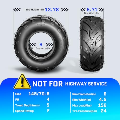145/70-6 Go Kart Tires,4PR Mini Bike Tires,Tubeless,Pack of 2 - size: 145/70-6